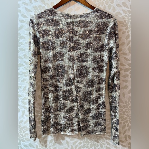 Intimately Free People FP Leopard Gold Rush Sequin Long Sleeve Fitted Top - Picture 3 of 10